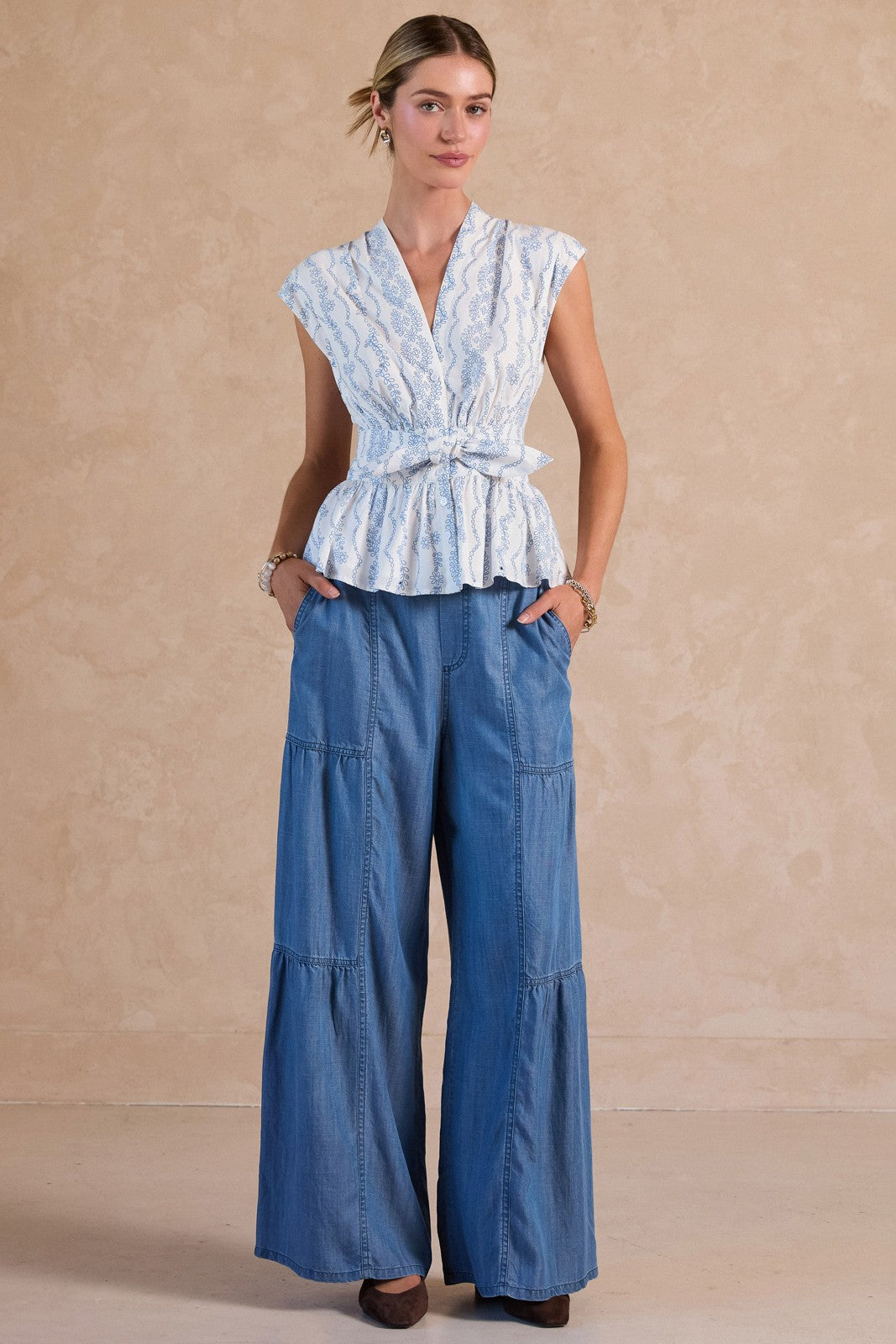 Penny Floral Eyelet V-neck Peplum Blouse