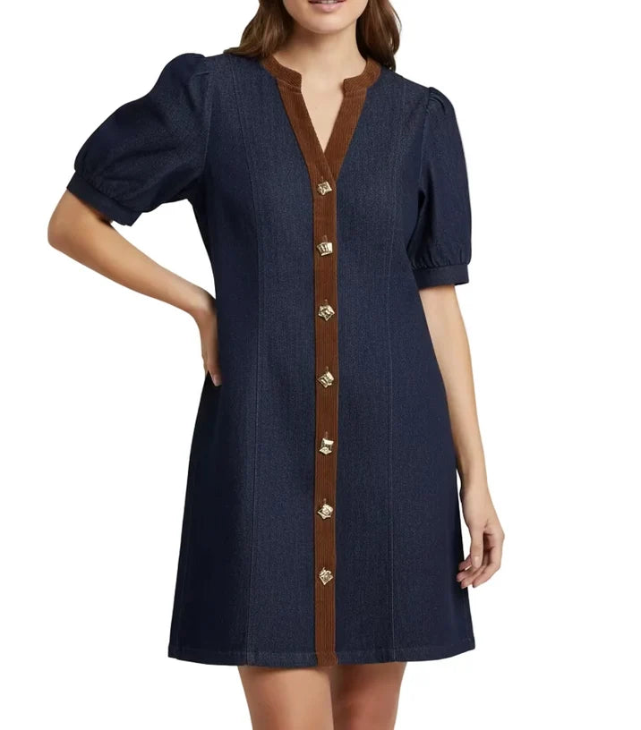 THML Jade Corduroy and Denim Button Dress