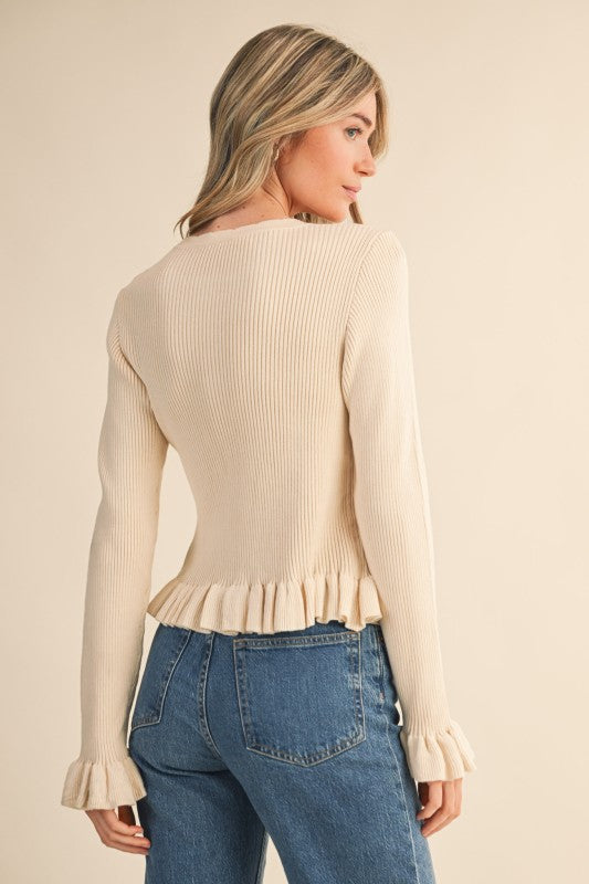 Melody Ruffle Hem Cardigan Sweater