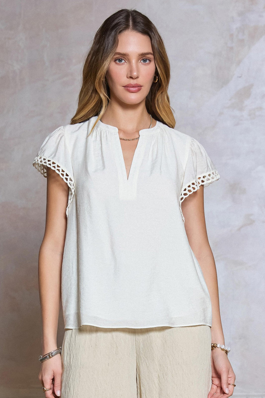 Mary Crochet Detail Short Sleeve Blouse