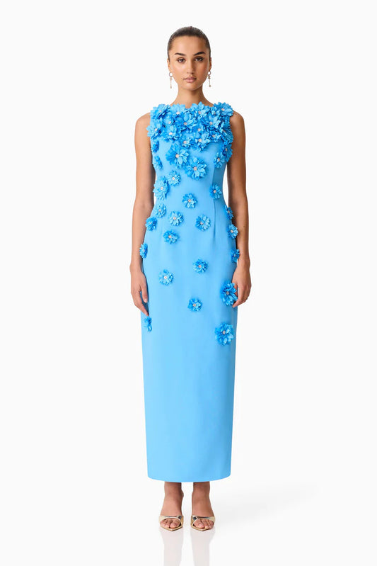 Eliatt Dali Floral Applique Gown in Blue