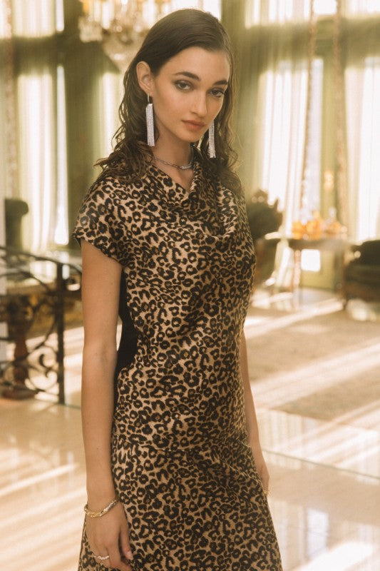 Dina Cowl Neck Leopard Blouse