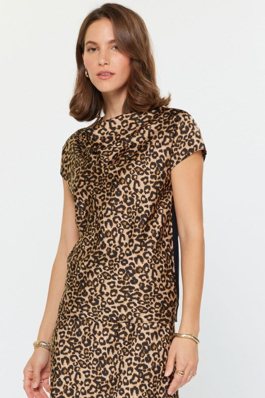 Dina Cowl Neck Leopard Blouse