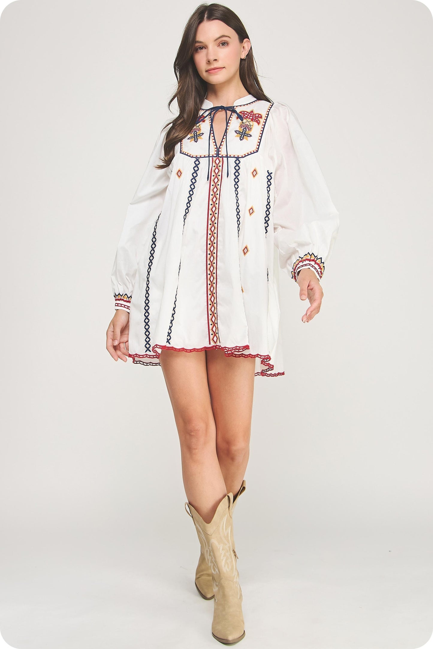Dusty Embroidered Long Sleeve Dress