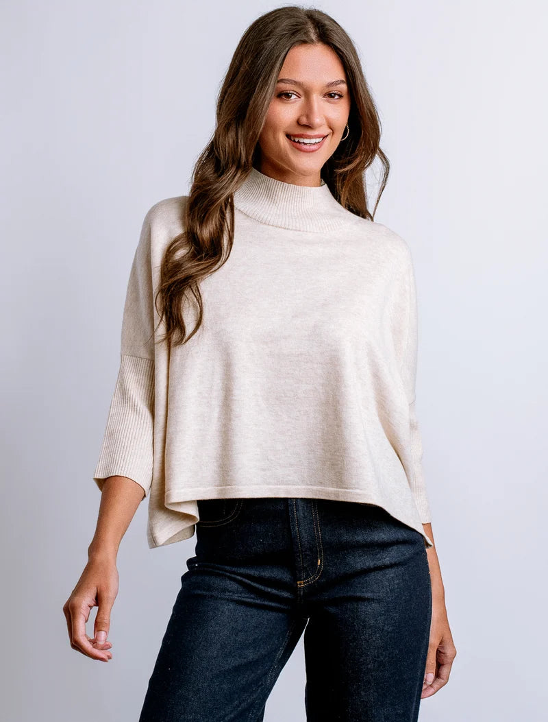 Kersima Aja Mock-neck Top in Ecru