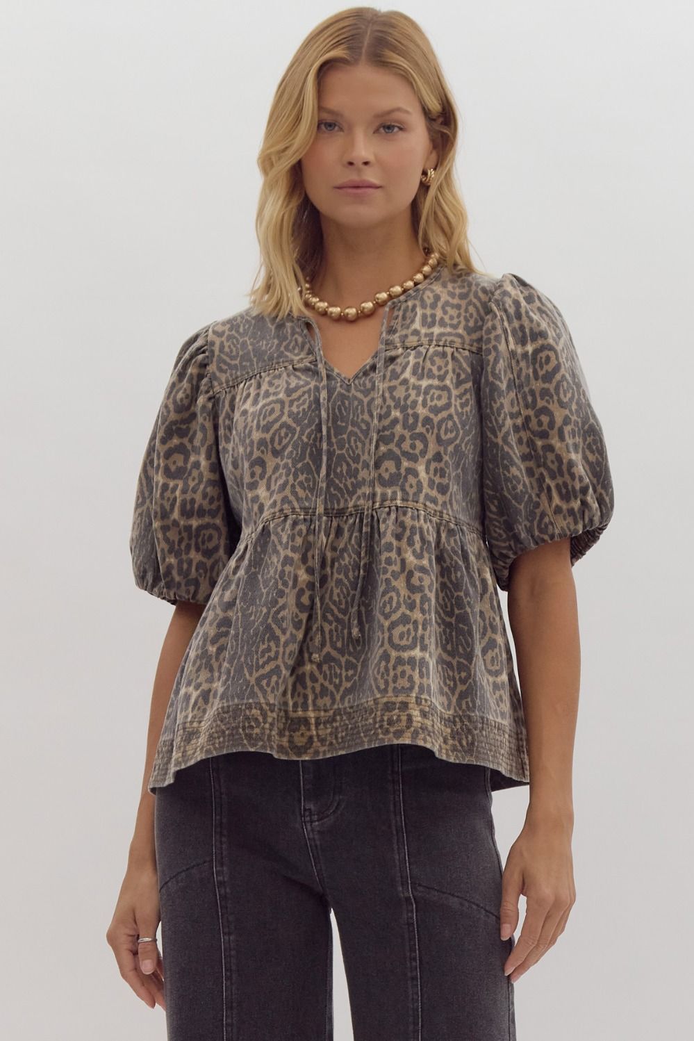 Regan Leopard Denim Top