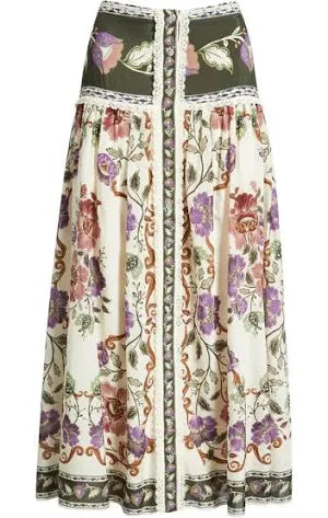 Farm Rio Rococo Flowers Midi Skirt