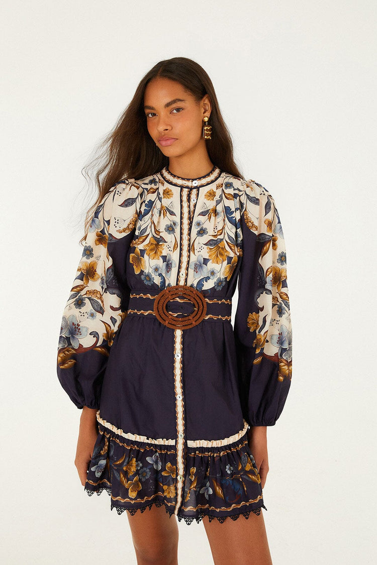 Farm Rio Golden Nature Mini Dress