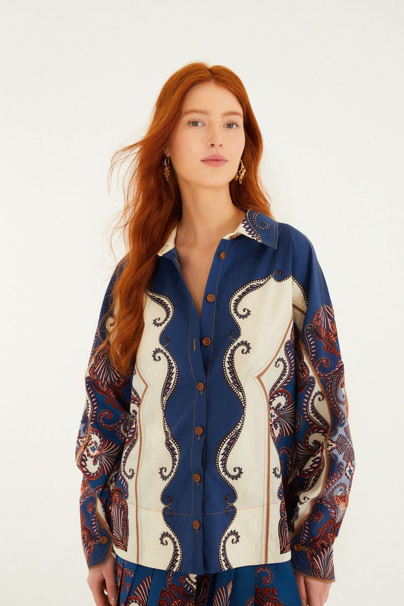 Farm Rio Arabesque Scarf Sand Long Sleeve Shirt