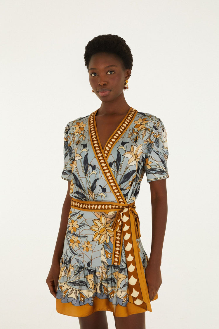 Farm Rio Stained Glass Beauty Wrap Mini Dress