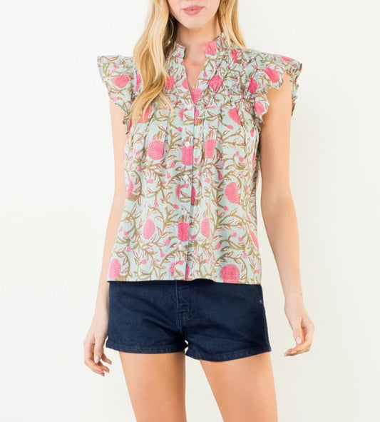 THML Kassie Floral Top in Mint