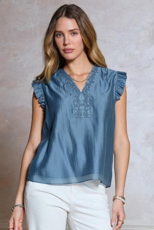 Stella Embroidered Ruffled Short Sleeve Blouse