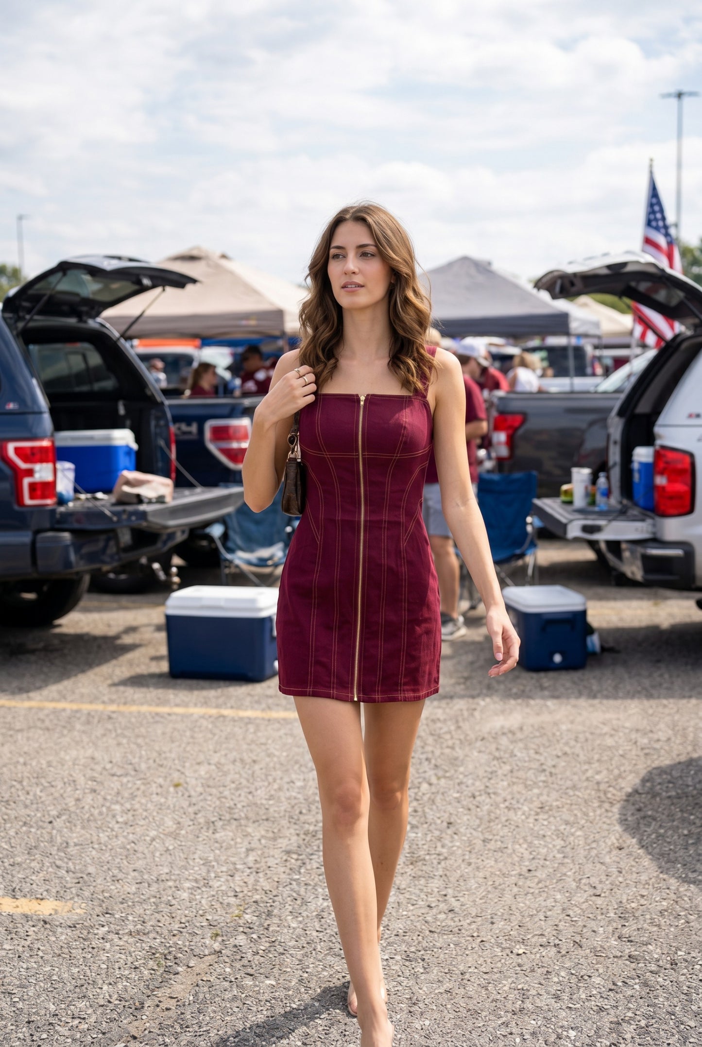 Leila Zip Front Dress in Maroon