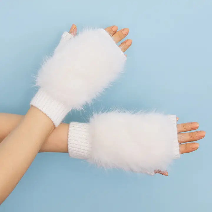 Fur Trim Fingerless Mittens