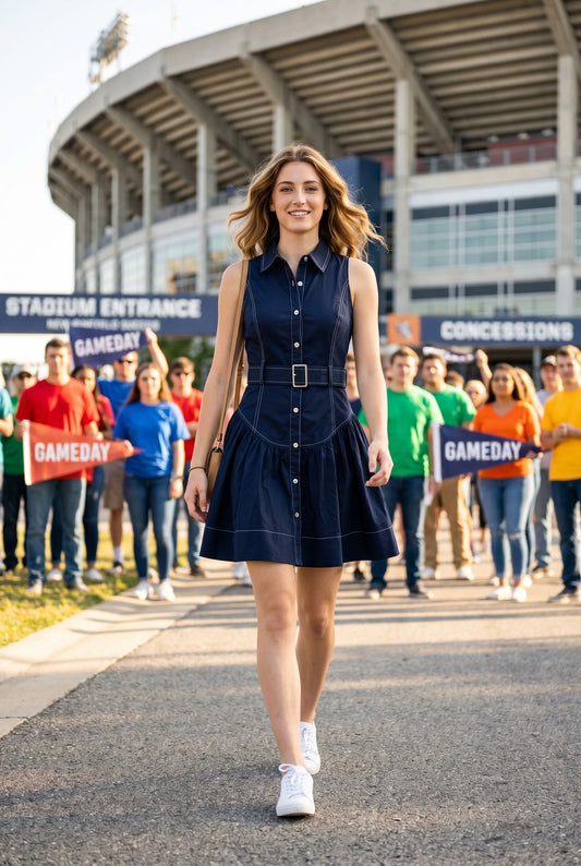 Amanda Belted Mini Dress in Navy