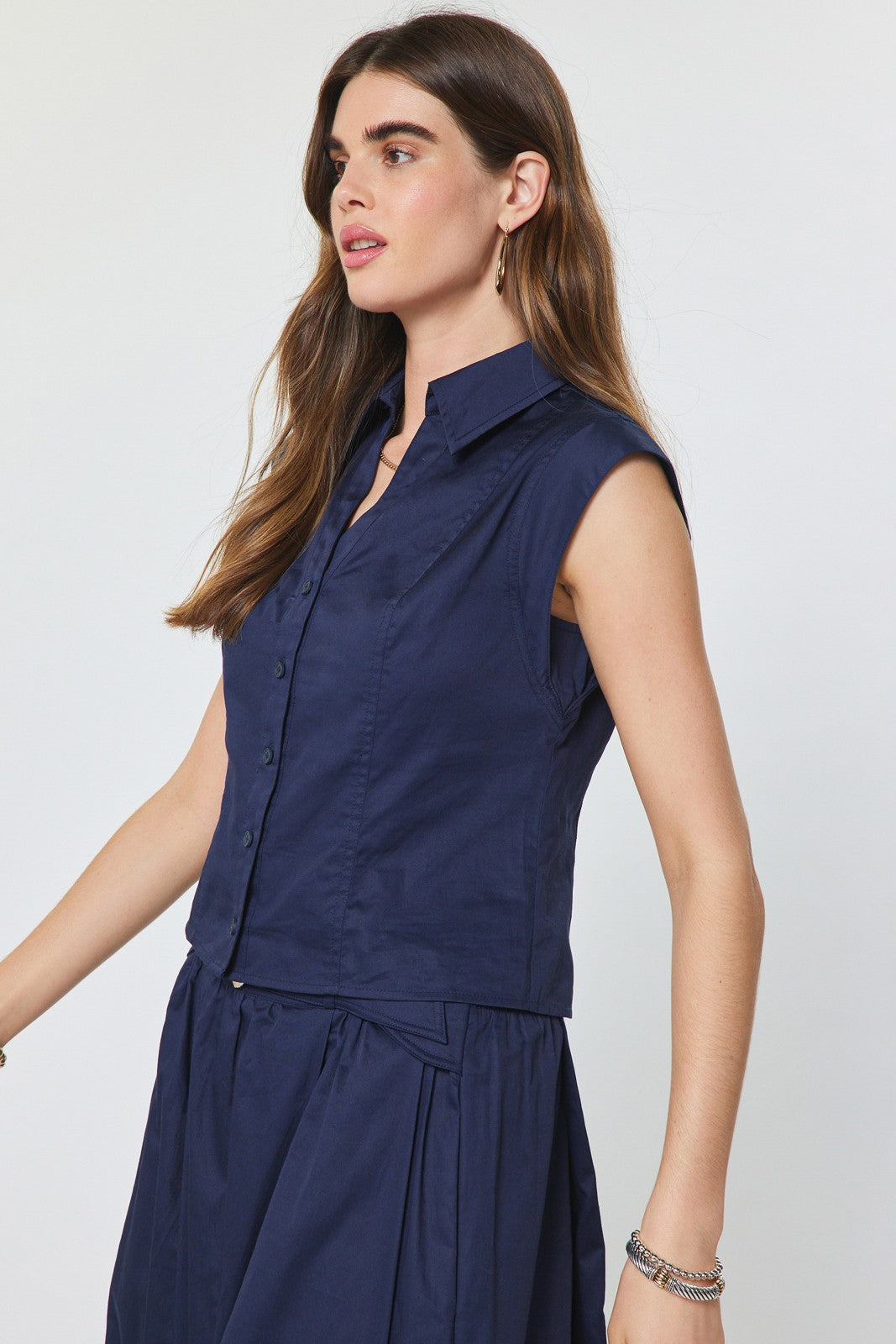 Sarah Cap Sleeve Top in Navy