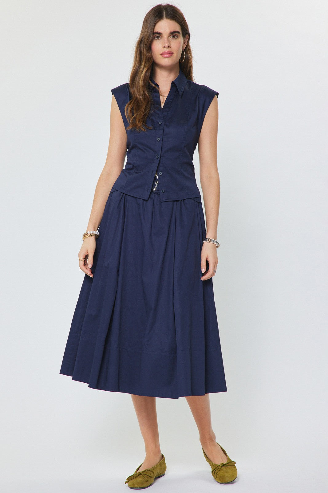 Sarah Cap Sleeve Top in Navy
