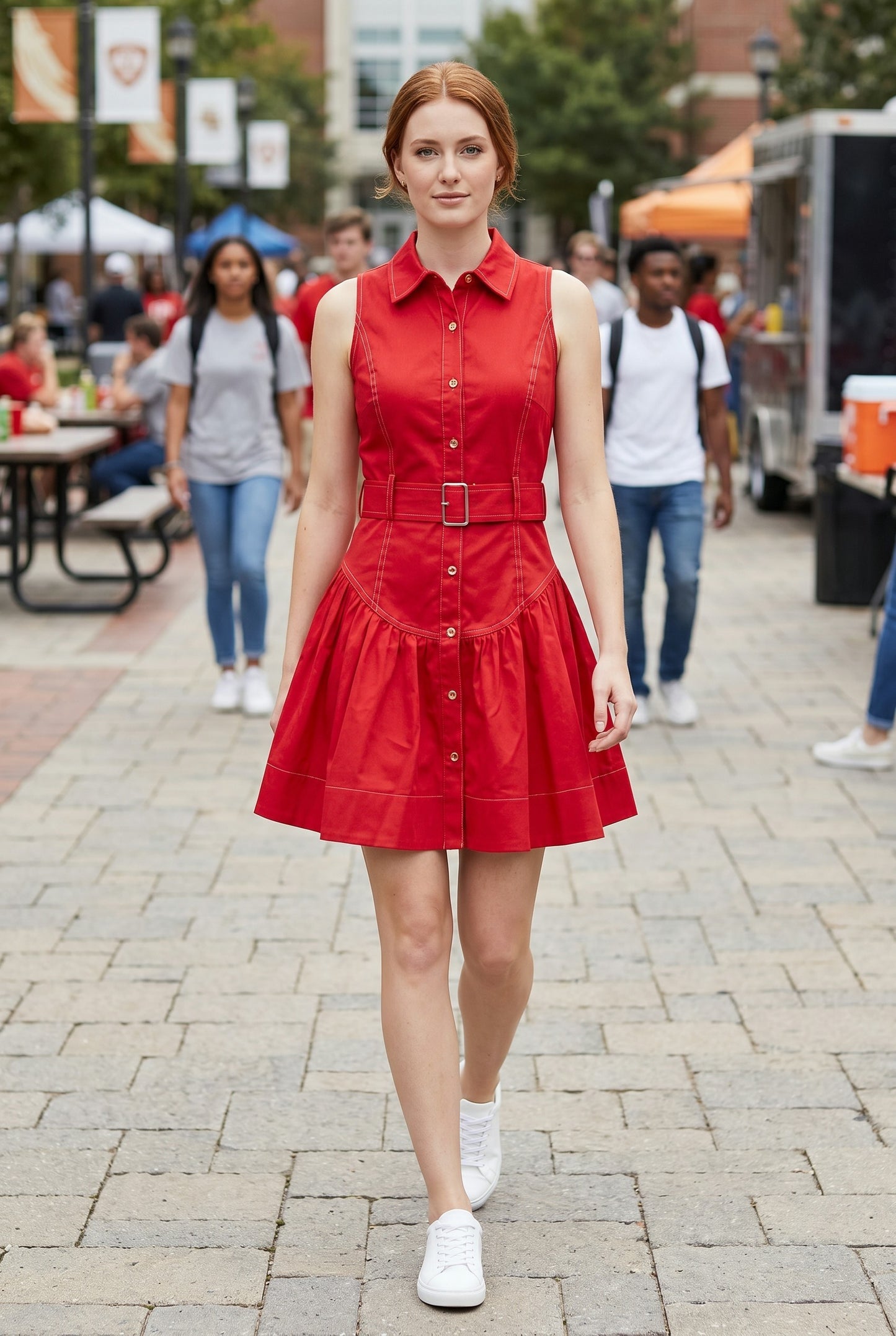 Amanda Belted Mini Dress in Red