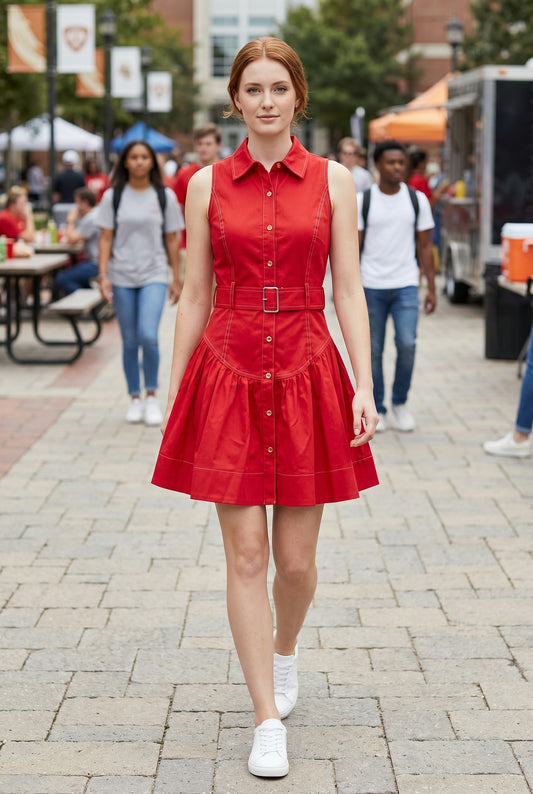 Amanda Belted Mini Dress in Red