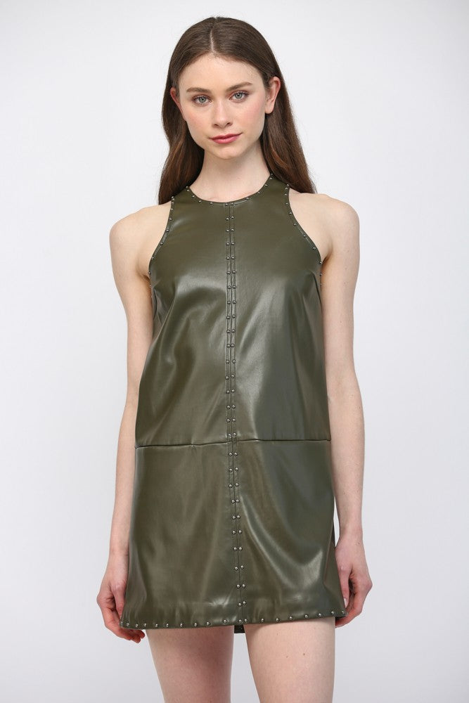 Jenny Stud Leather Shift Dress