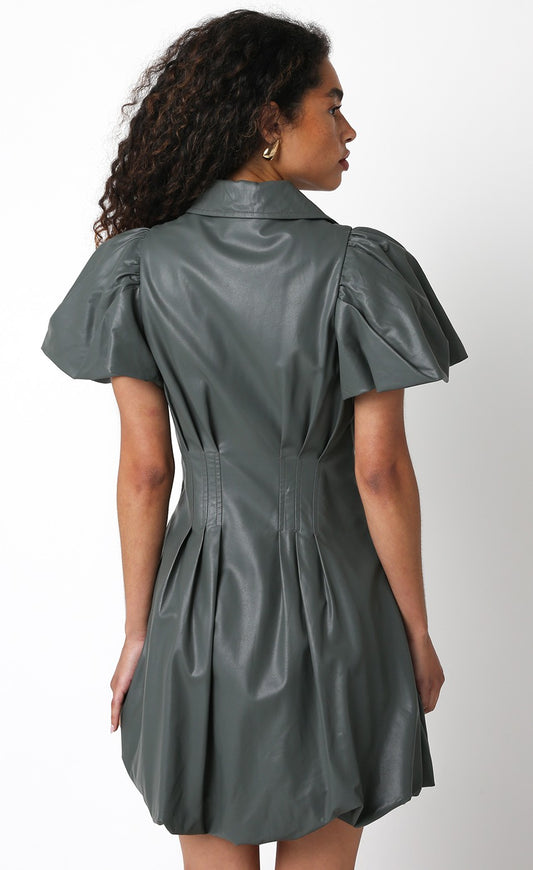 Wilma Olive Puff sleeve dress