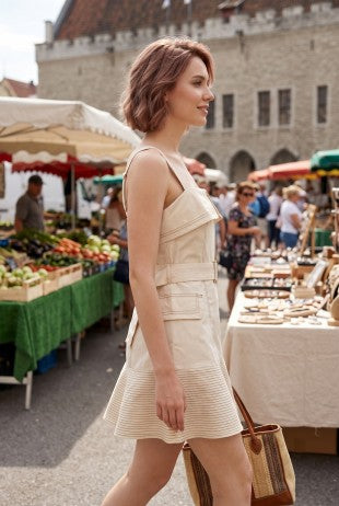 Lucy Belted Mini Dress in Cream