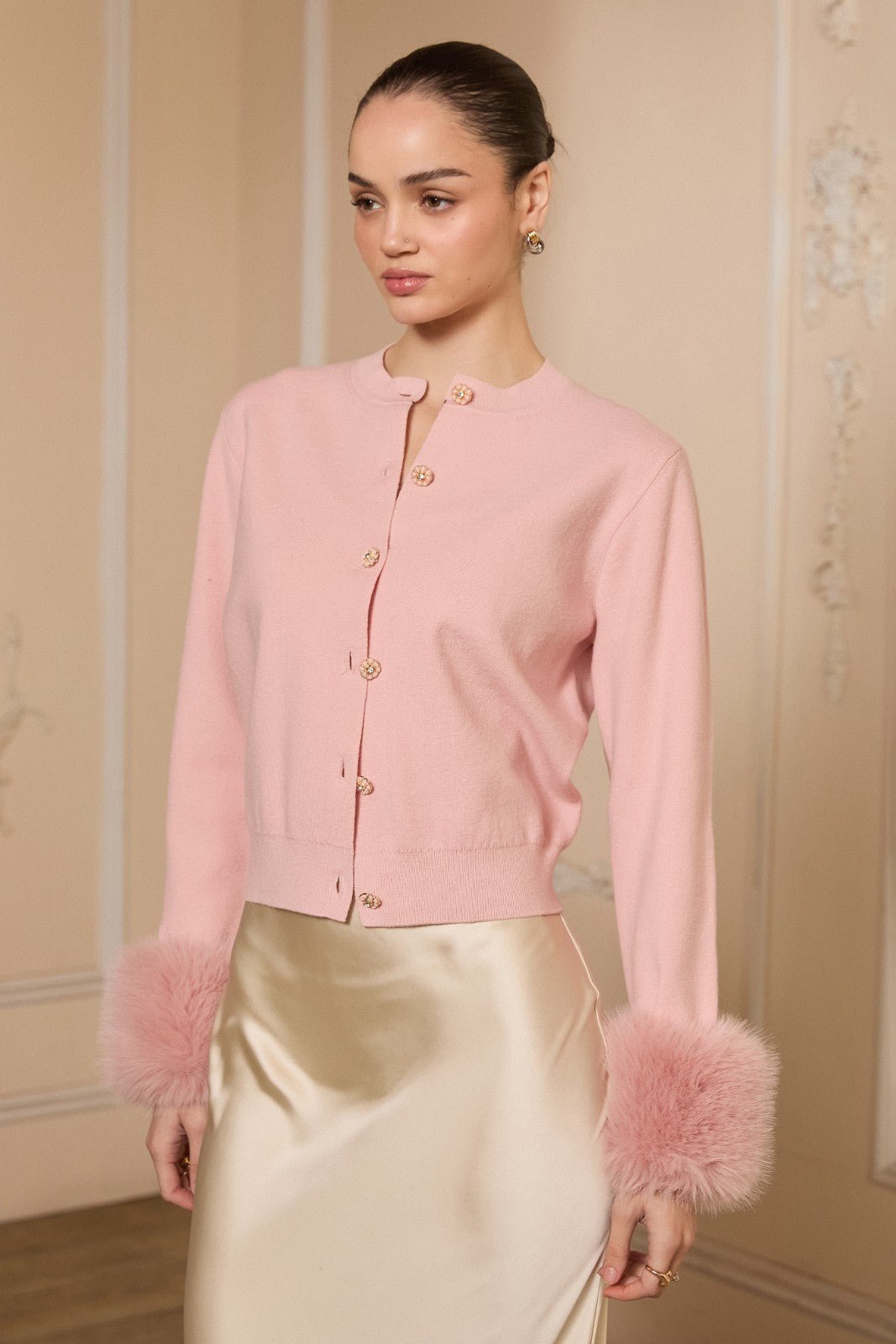 Current Air Lilou Fur Cuff Cardigan