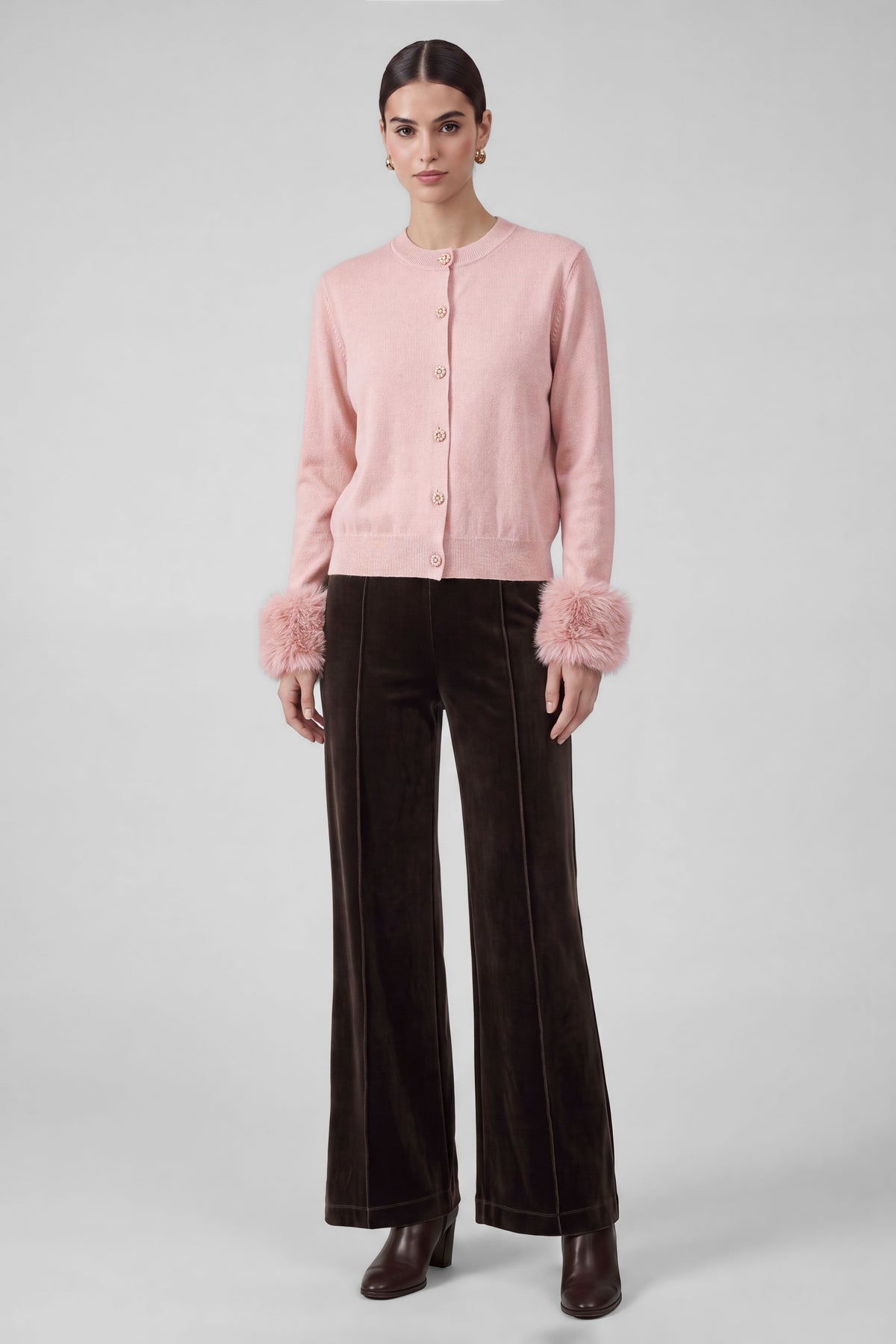 Current Air Lilou Fur Cuff Cardigan