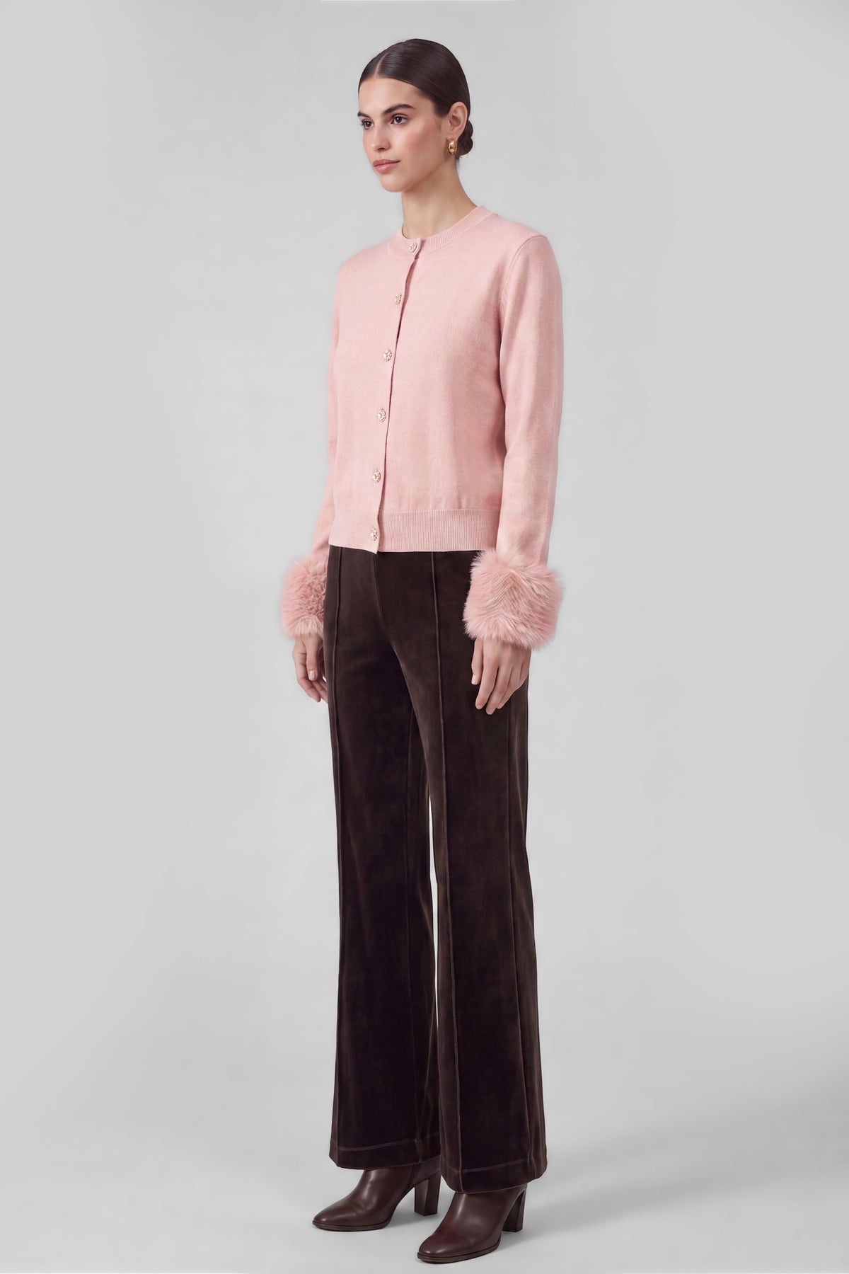 Current Air Lilou Fur Cuff Cardigan