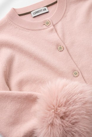 Current Air Lilou Fur Cuff Cardigan