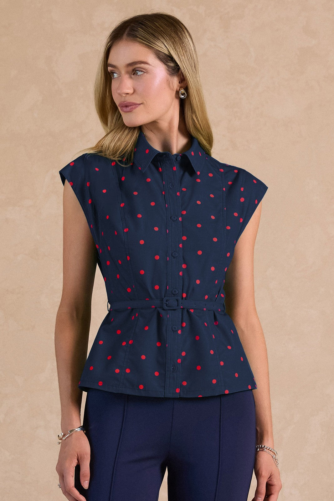 Harper Shirt Collar Blouse with Belt