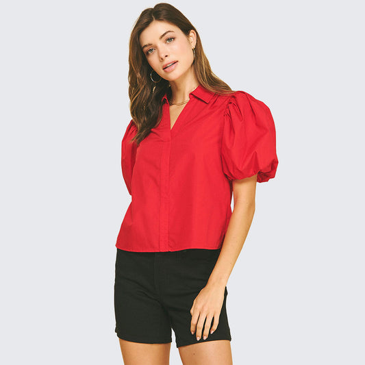 Hunter Pinch Bubble Sleeve Blouse