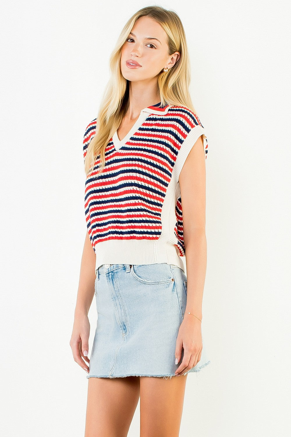 THML Petra Collared Stripe Knit Top