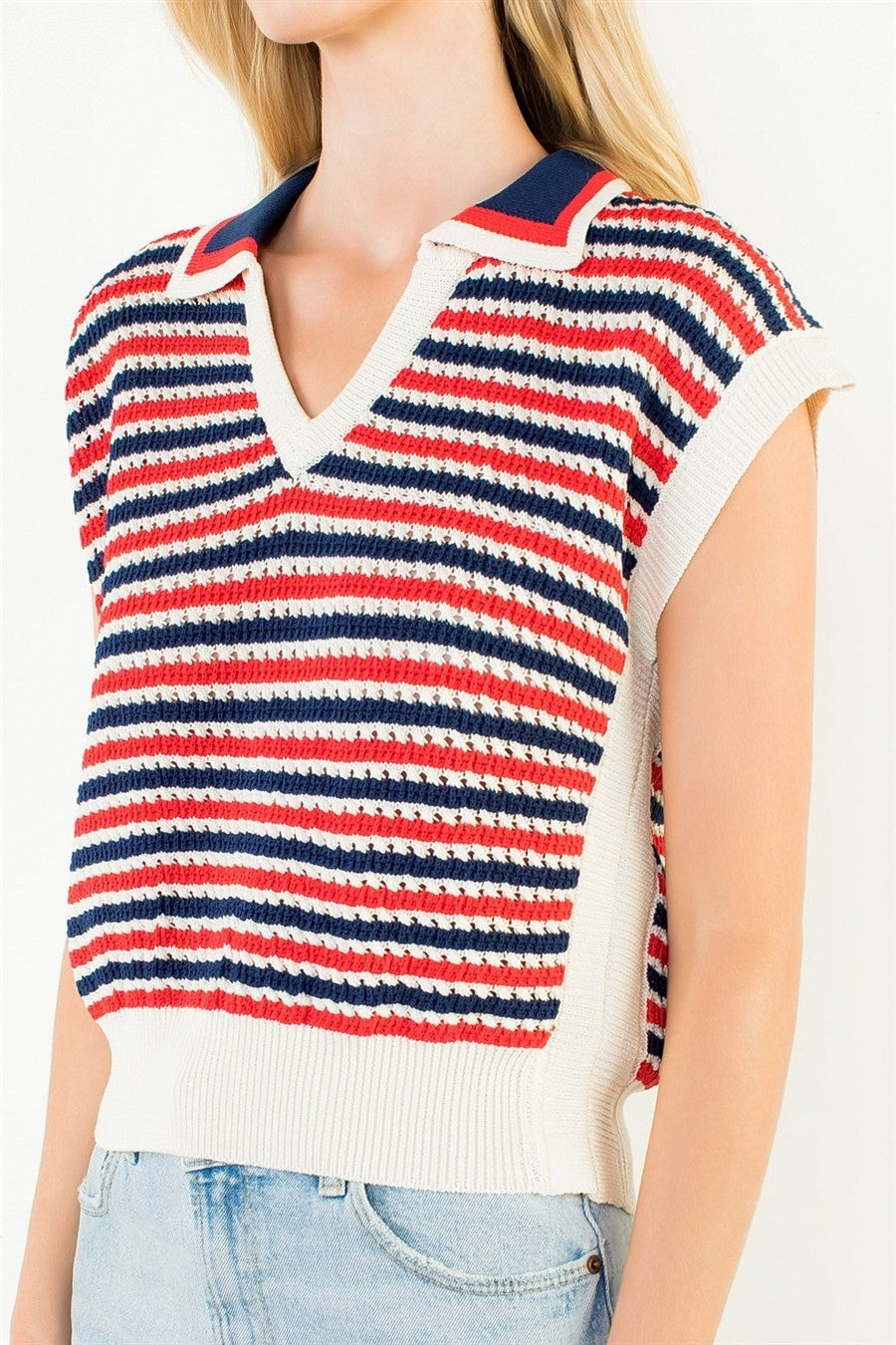 THML Petra Collared Stripe Knit Top