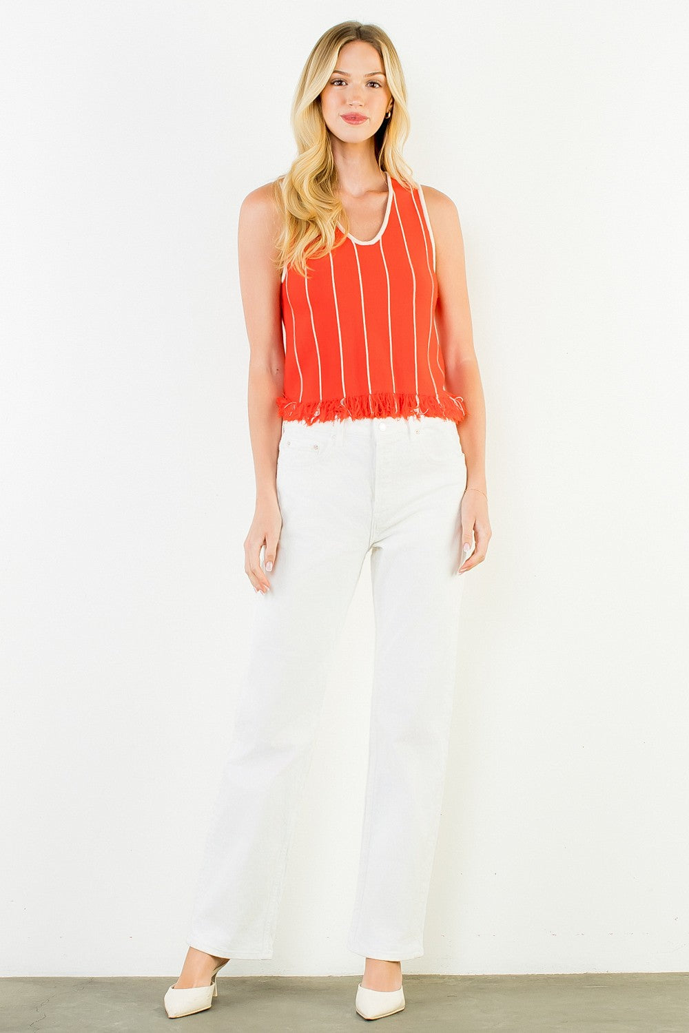 Hallie Sleeveless Tank Red Stripe