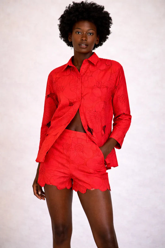 Never A Wallflower Amy Red Floral Shorts