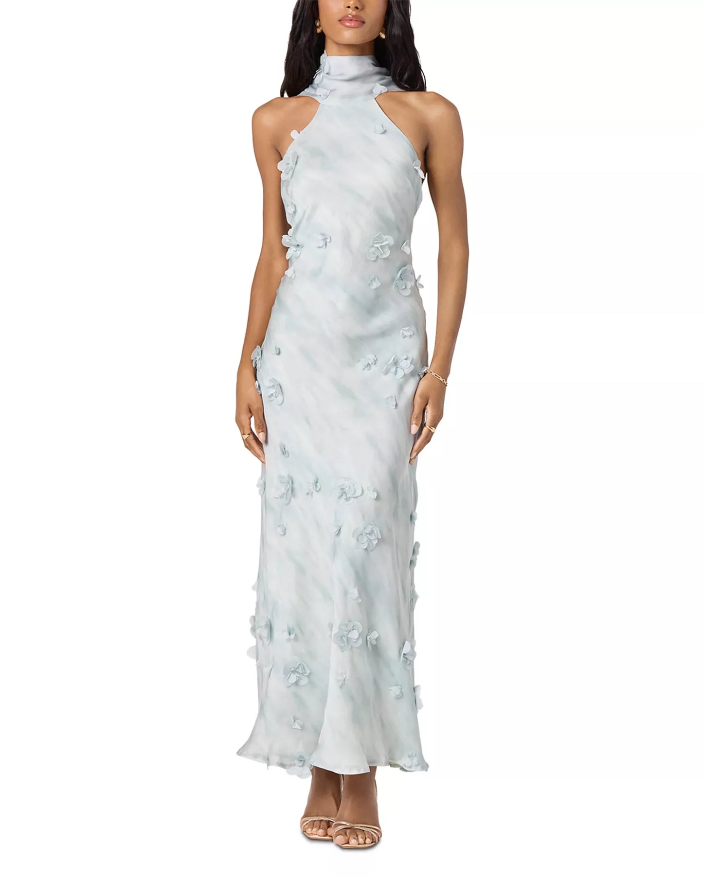 ASTR Rachel Floral Applique Halter Dress