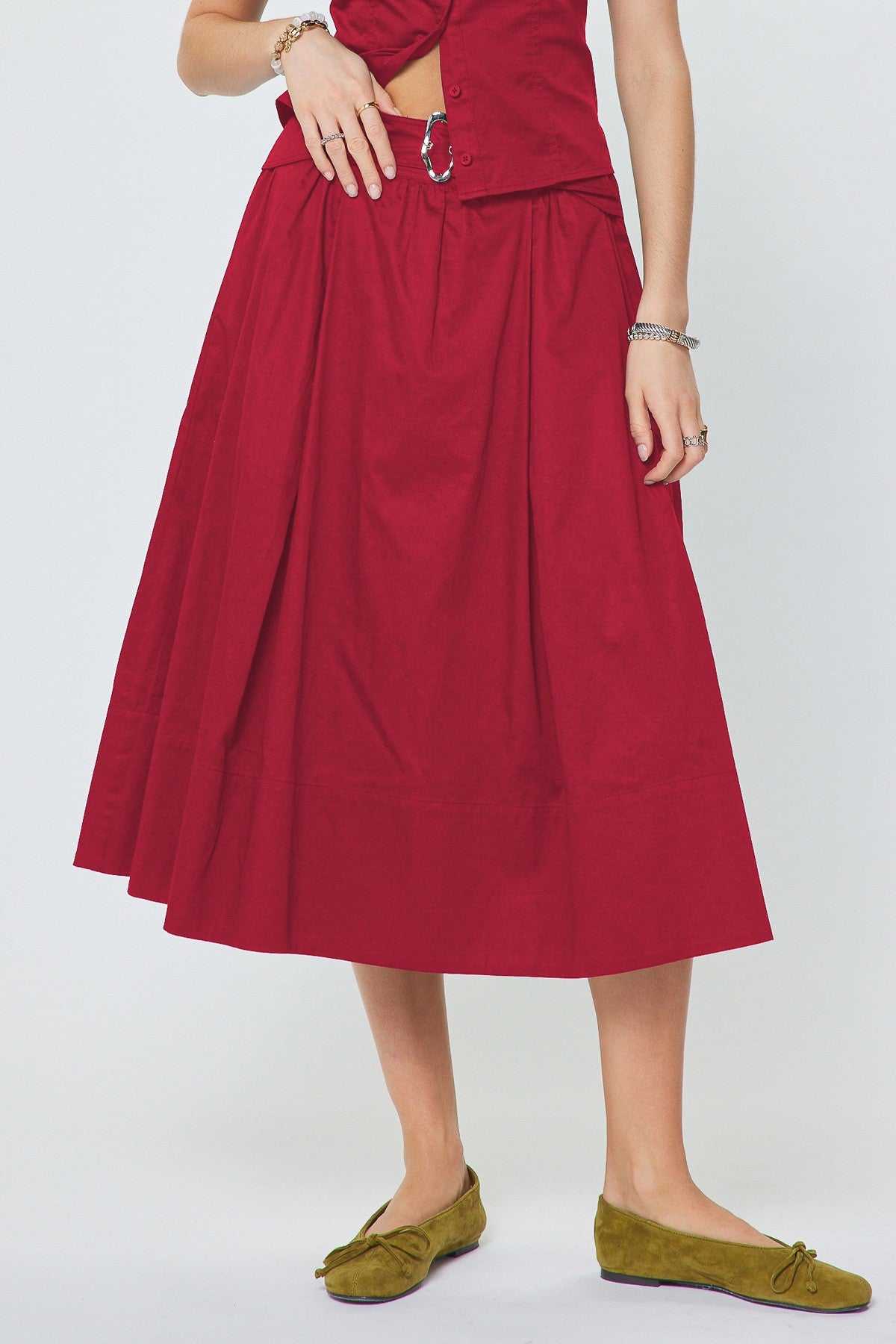 Susan A-Line Belted Midi Skirt