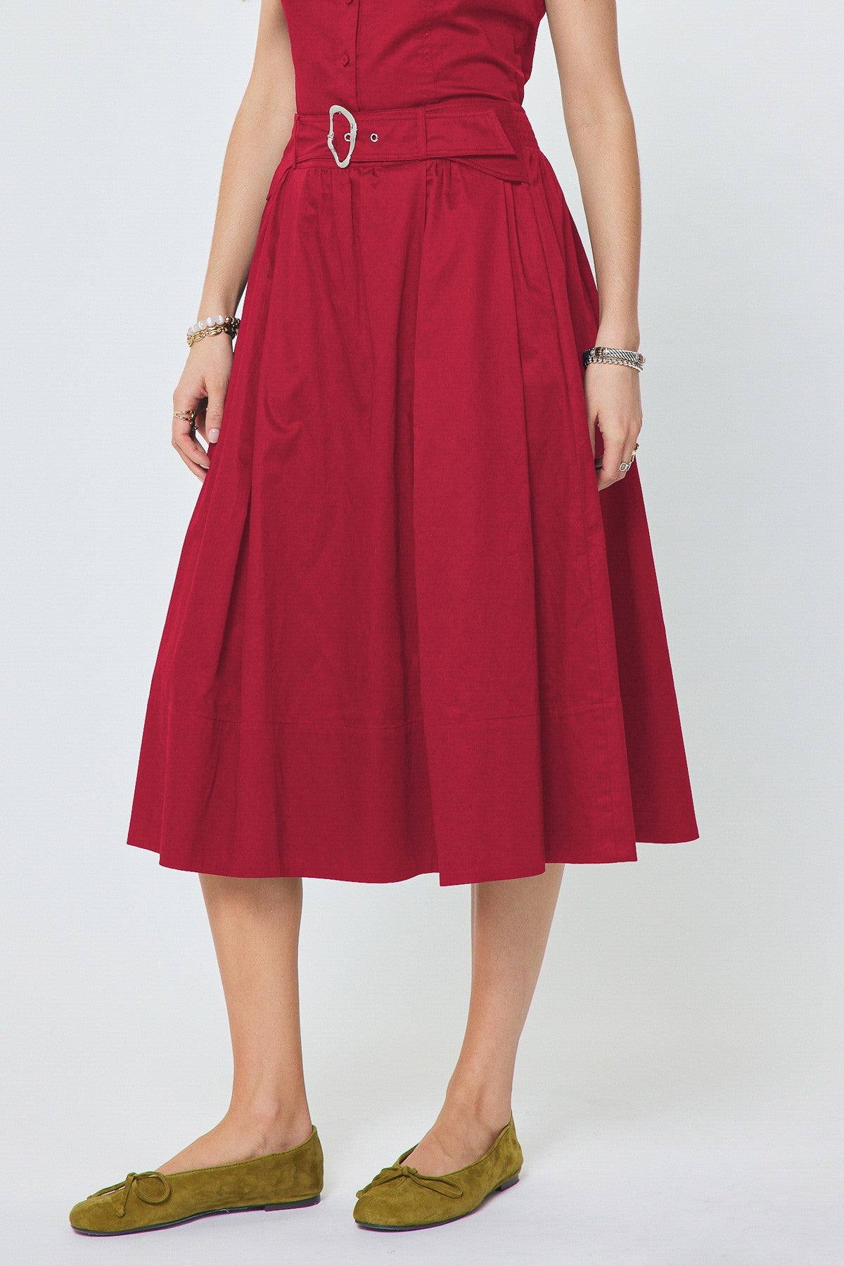 Susan A-Line Belted Midi Skirt