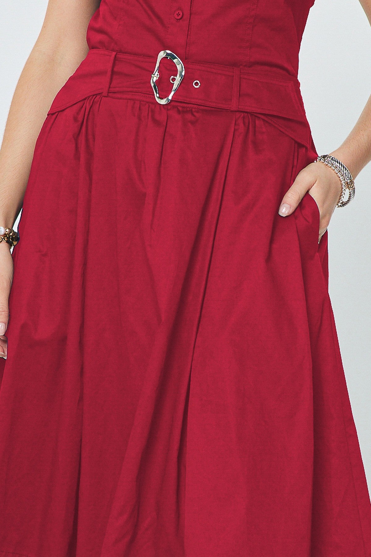Susan A-Line Belted Midi Skirt