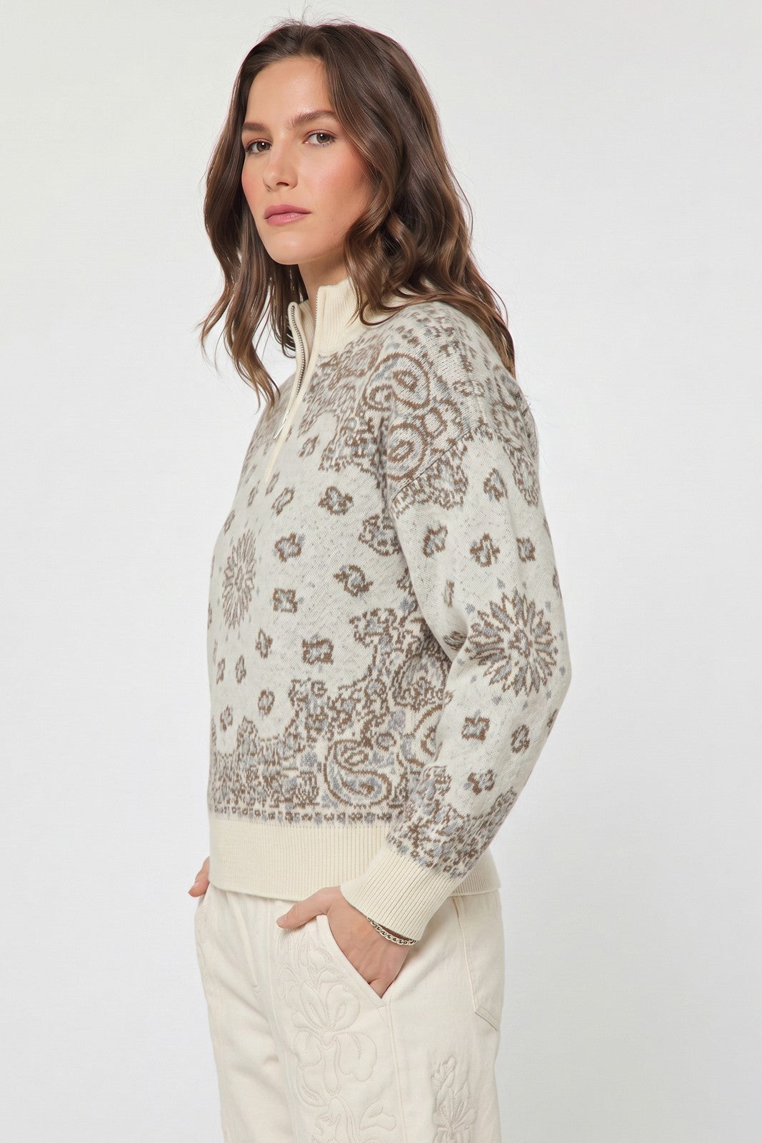 Current Air Lyra Jacquard Half Zip Sweater