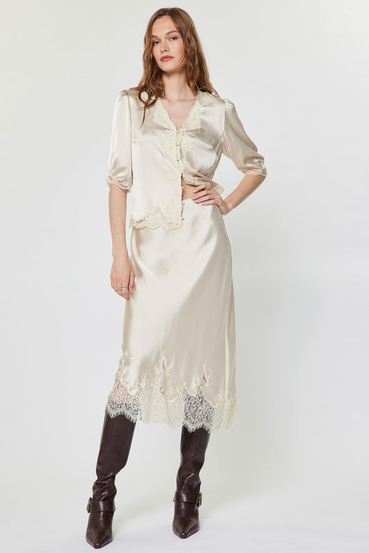 Current Air Dale Lace Hem Midi Skirt