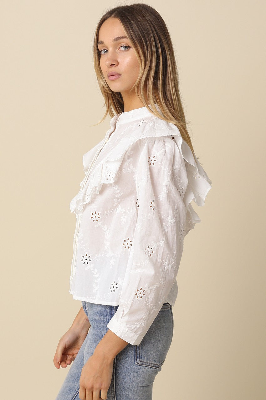 Lia Eyelet Ruffle Detail Blouse