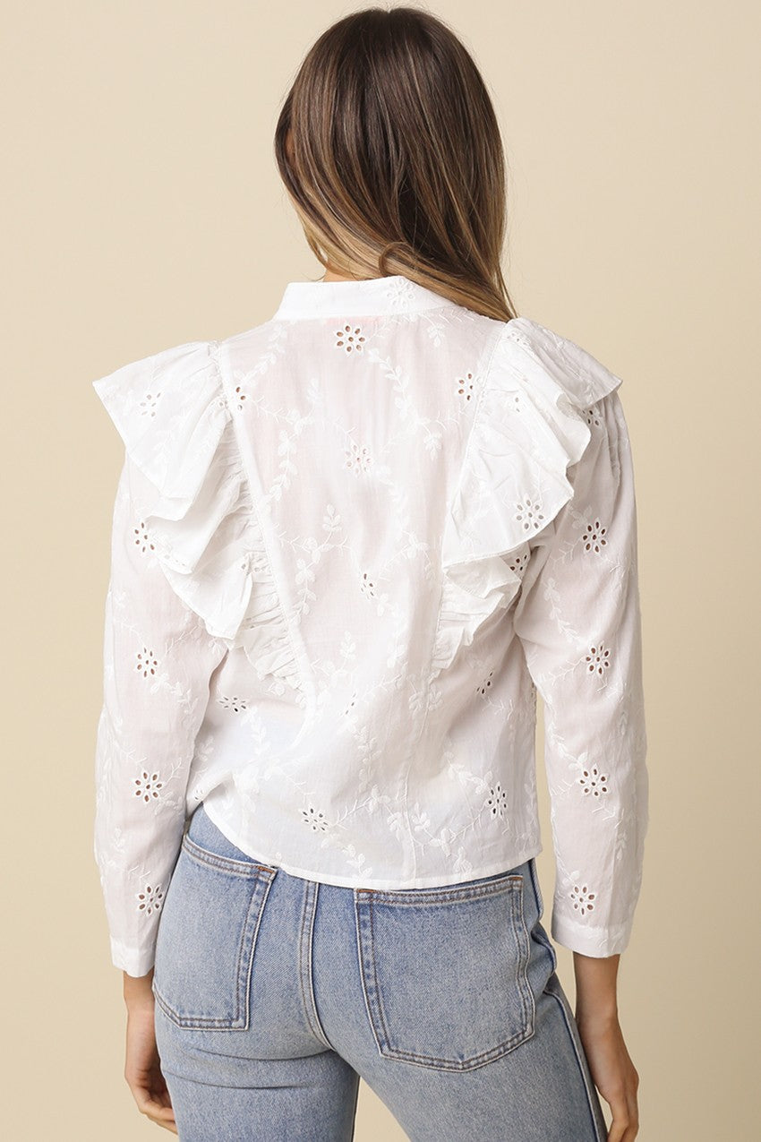 Lia Eyelet Ruffle Detail Blouse