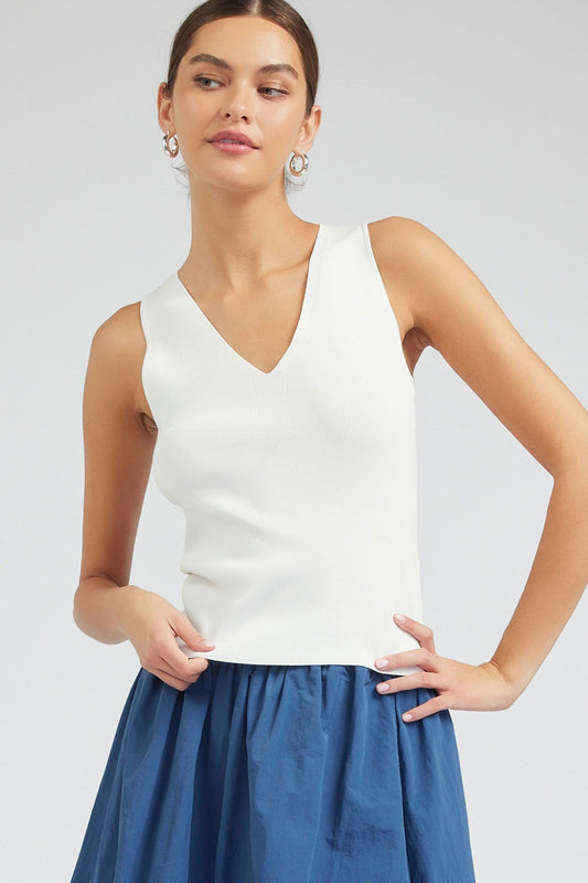 Cora Sleeveless V-neck Sweater Top
