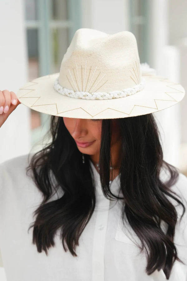 Tipsy Threads White Palm Cabo Agave with Triangles Hat